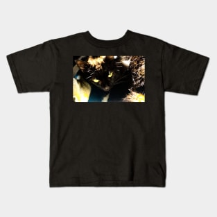 Green eyed black cat Kids T-Shirt